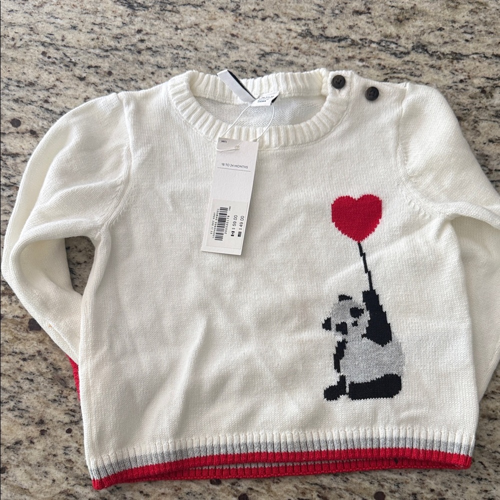 Janie and Jack Cream Sweater with Panda and Heart